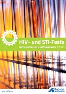 Reagenzgläser im Ständer, Titel: "HIV- und STI-Tests 2017. Informationen und Standards".
