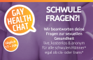 Lila HIntergrund. Titel "Schwule Fragen?!" - Gay Health Chat
