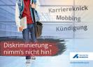 Abbildungs eines Mannes (Kopf nicht sichtbar) mit Umhängetasche. Titel "Diskriminierung - nimm's nicht hin!"