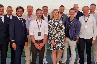 Gruppenbild auf dem Dach der Lufthansa-Zentrale